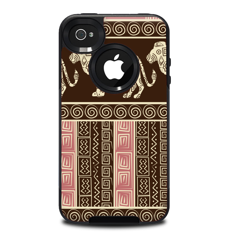 The Aztec Pink & Brown Lion Pattern Skin for the iPhone 4-4s OtterBox Commuter Case