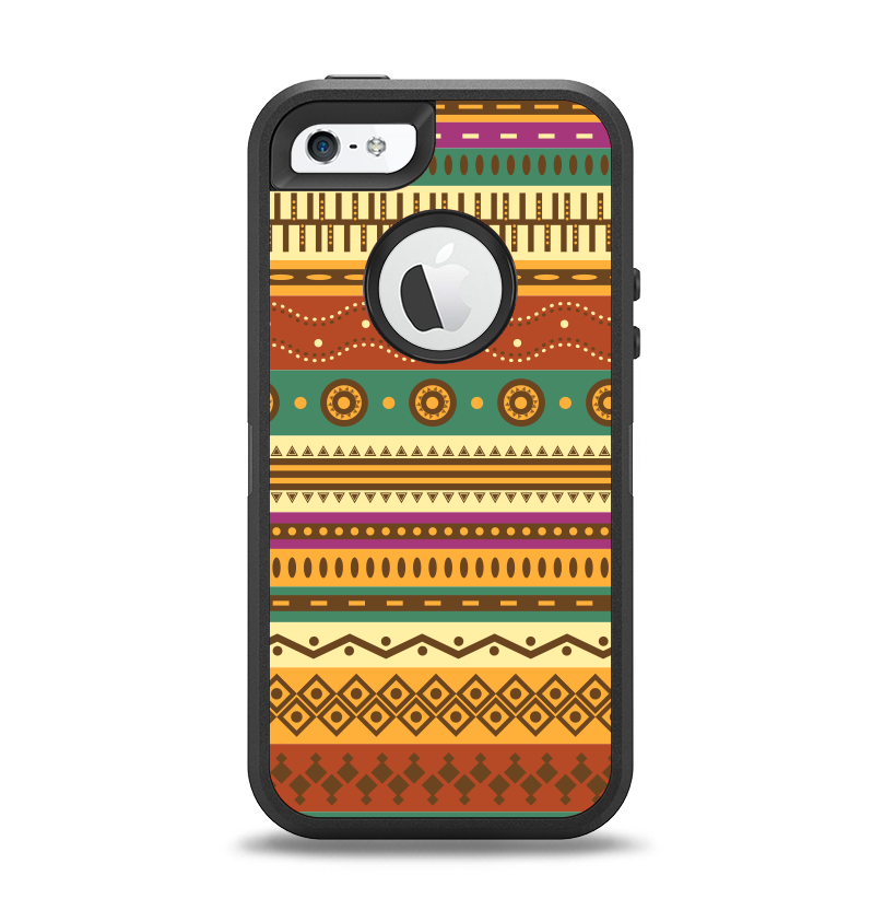 The Aztec Tribal Vintage Tan and Gold Pattern V6 Apple iPhone 5-5s Otterbox Defender Case Skin Set
