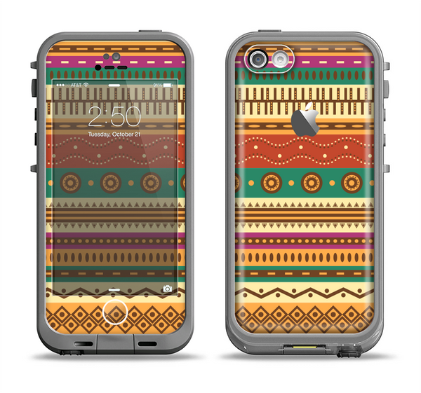 The Aztec Tribal Vintage Tan and Gold Pattern V6 Apple iPhone 5c LifeProof Fre Case Skin Set