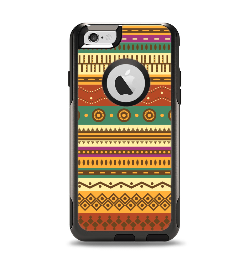 The Aztec Tribal Vintage Tan and Gold Pattern V6 Apple iPhone 6 Otterbox Commuter Case Skin Set