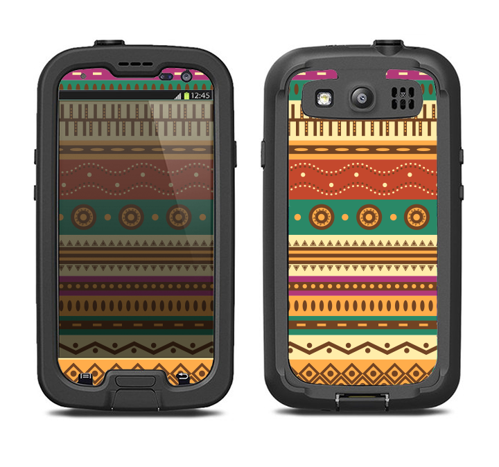 The Aztec Tribal Vintage Tan and Gold Pattern V6 Samsung Galaxy S3 LifeProof Fre Case Skin Set