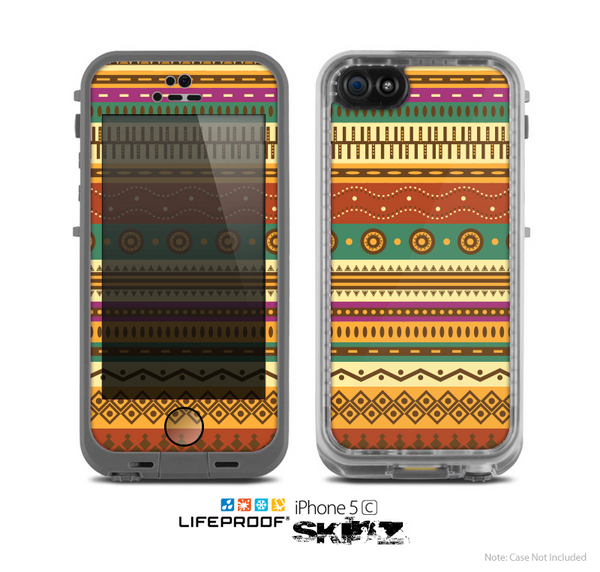 The Aztec Tribal Vintage Tan and Gold Pattern V6 Skin for the Apple iPhone 5c LifeProof Case