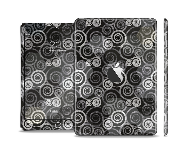 The Back & White Abstract Swirl Pattern Full Body Skin Set for the Apple iPad Mini 2