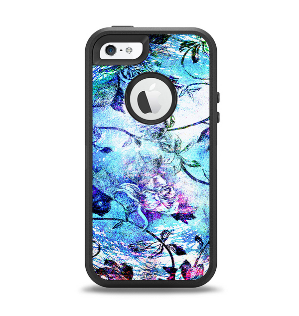 The Black & Bright Color Floral Pastel Apple iPhone 5-5s Otterbox Defender Case Skin Set