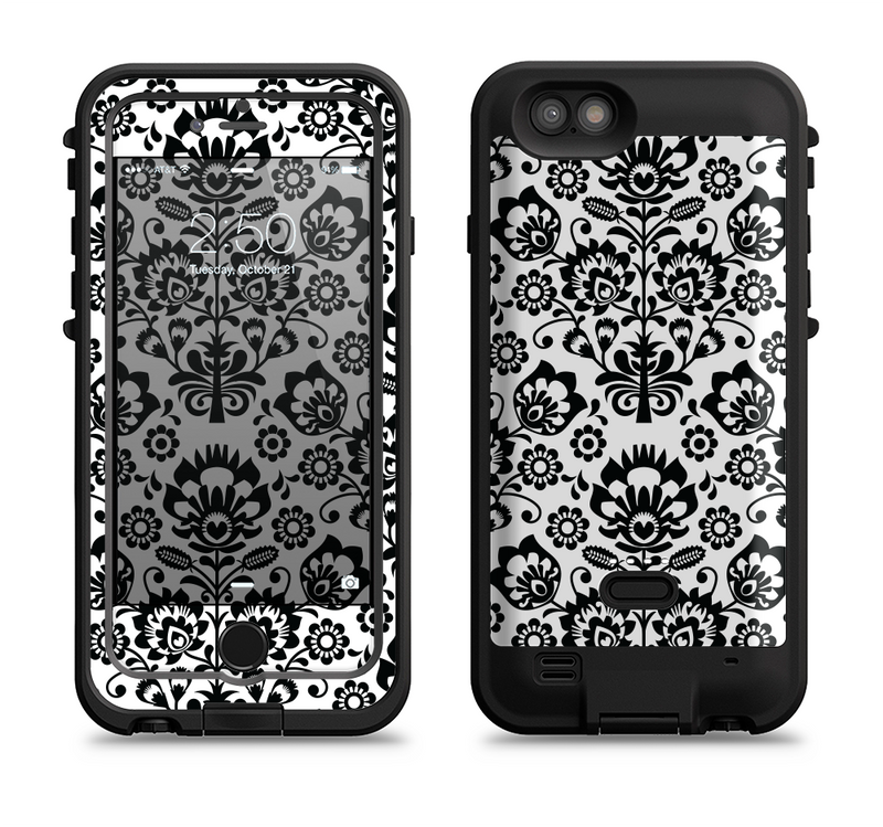 The Black Floral Delicate Pattern Apple iPhone 6/6s LifeProof Fre POWER Case Skin Set