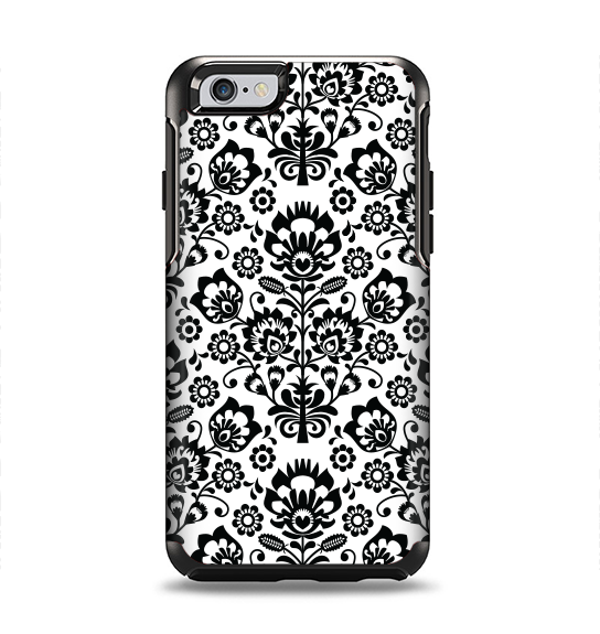 The Black Floral Delicate Pattern Apple iPhone 6 Otterbox Symmetry Case Skin Set