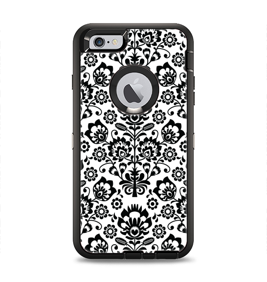 The Black Floral Delicate Pattern Apple iPhone 6 Plus Otterbox Defender Case Skin Set