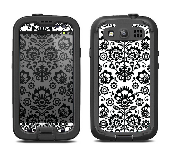 The Black Floral Delicate Pattern Samsung Galaxy S3 LifeProof Fre Case Skin Set