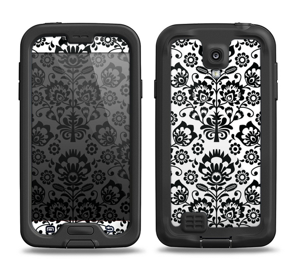 The Black Floral Delicate Pattern Samsung Galaxy S4 LifeProof Fre Case Skin Set
