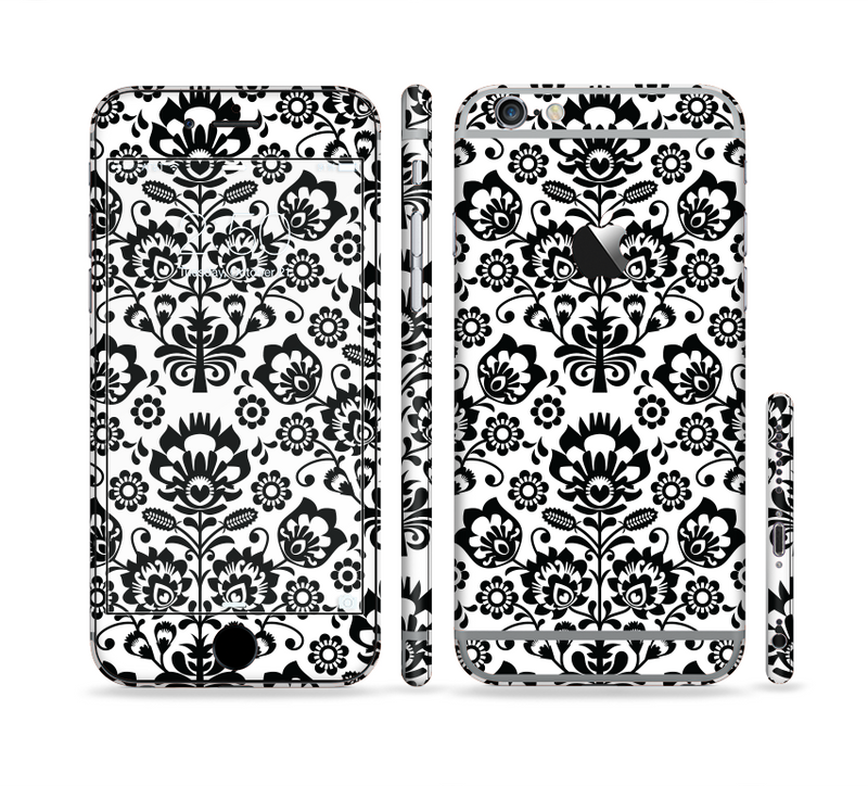 The Black Floral Delicate Pattern Sectioned Skin Series for the Apple iPhone 6