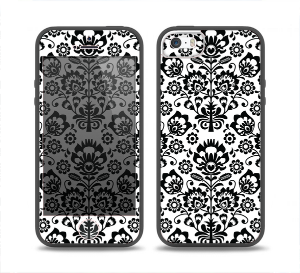 The Black Floral Delicate Pattern Skin Set for the iPhone 5-5s Skech Glow Case