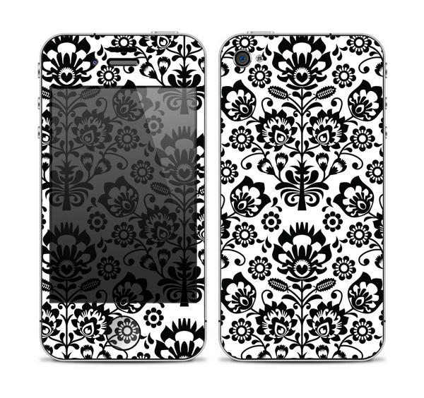The Black Floral Delicate Pattern Skin for the Apple iPhone 4-4s