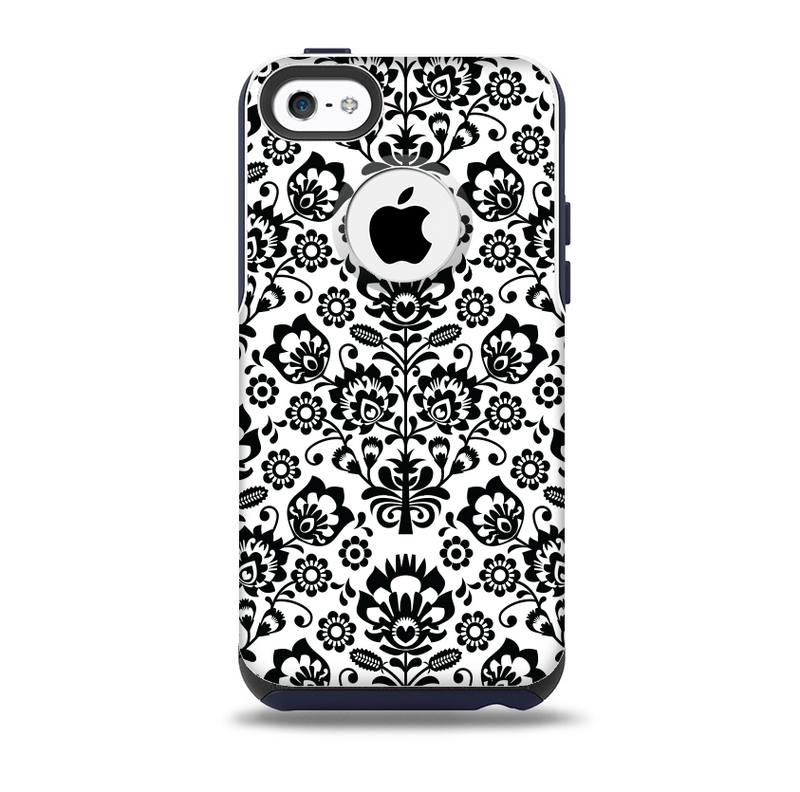 The Black Floral Delicate Pattern Skin for the iPhone 5c OtterBox Commuter Case