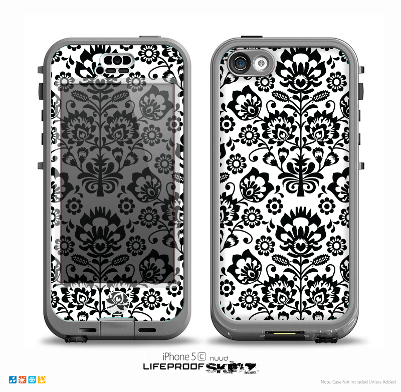 The Black Floral Delicate Pattern Skin for the iPhone 5c nüüd LifeProof Case