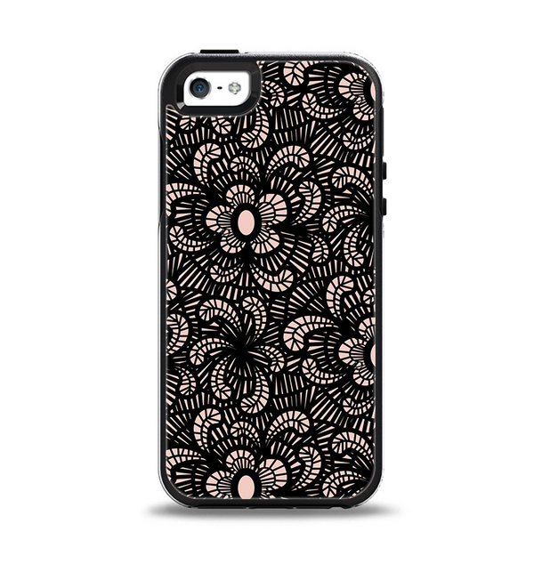 The Black Floral Lace Apple iPhone 5-5s Otterbox Symmetry Case Skin Set