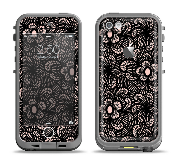 The Black Floral Lace Apple iPhone 5c LifeProof Fre Case Skin Set