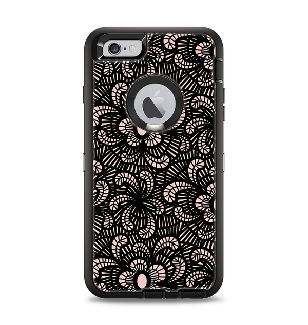 The Black Floral Lace Apple iPhone 6 Plus Otterbox Defender Case Skin Set