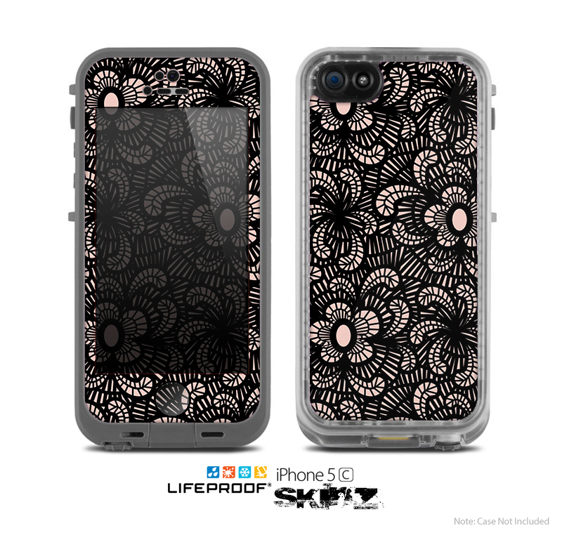 The Black Floral Lace Skin for the Apple iPhone 5c LifeProof Case