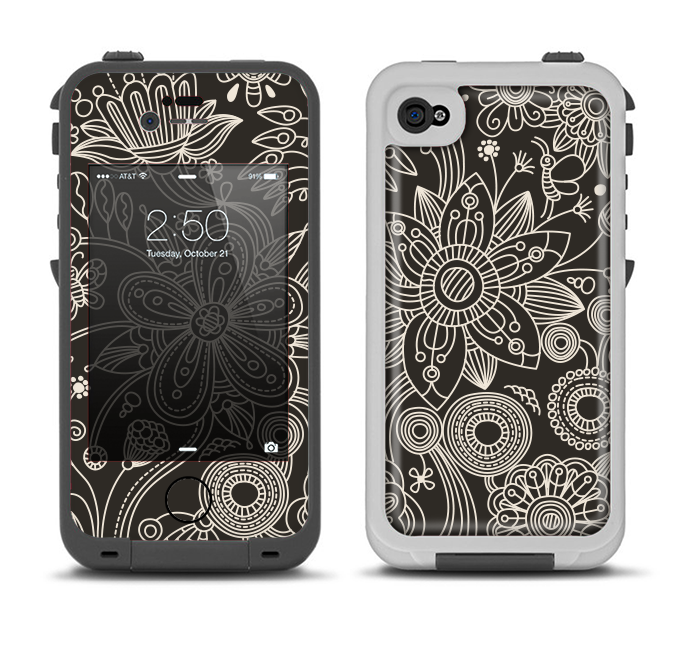 The Black Floral Laced Pattern V2 Apple iPhone 4-4s LifeProof Fre Case Skin Set