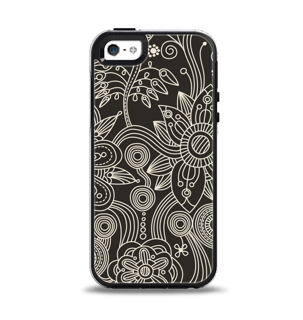 The Black Floral Laced Pattern V2 Apple iPhone 5-5s Otterbox Symmetry Case Skin Set