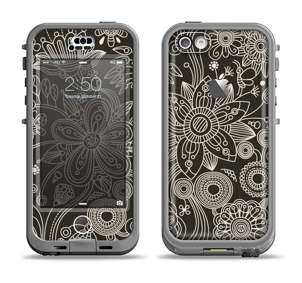 The Black Floral Laced Pattern V2 Apple iPhone 5c LifeProof Nuud Case Skin Set