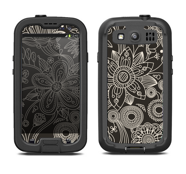 The Black Floral Laced Pattern V2 Samsung Galaxy S4 LifeProof Fre Case Skin Set