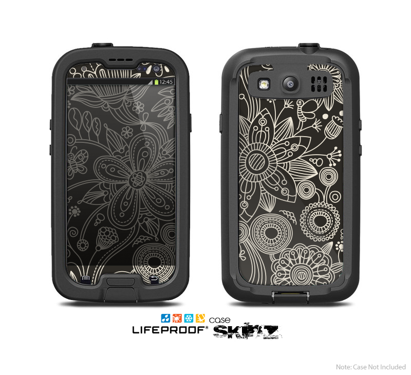 The Black Floral Laced Pattern V2 Skin For The Samsung Galaxy S3 LifeProof Case
