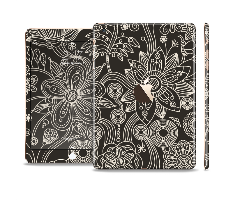 The Black Floral Laced Pattern V2 Full Body Skin Set for the Apple iPad Mini 3