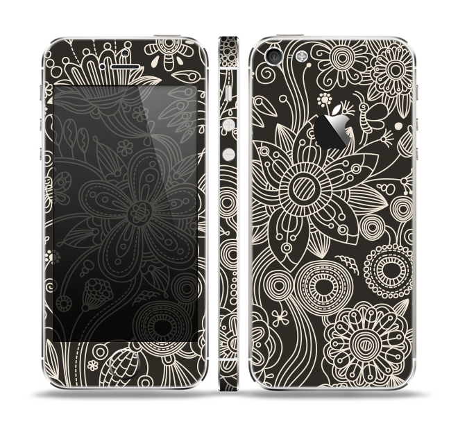 The Black Floral Laced Pattern V2 Skin Set for the Apple iPhone 5