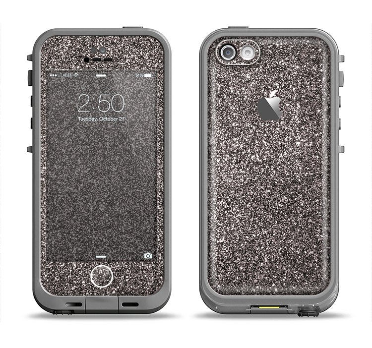 The Black Glitter Ultra Metallic Apple iPhone 5c LifeProof Fre Case Skin Set