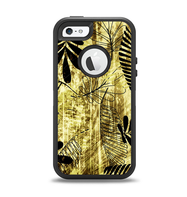 The Black & Gold Grunge Leaf Surface Apple iPhone 5-5s Otterbox Defender Case Skin Set