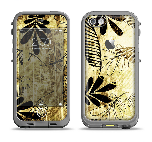 The Black & Gold Grunge Leaf Surface Apple iPhone 5c LifeProof Fre Case Skin Set