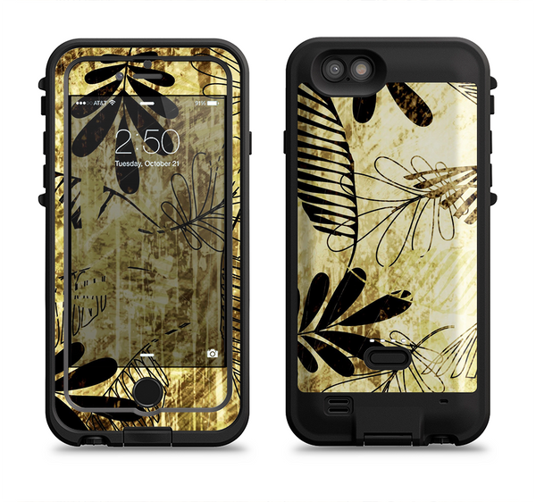 The Black & Gold Grunge Leaf Surface Apple iPhone 6/6s LifeProof Fre POWER Case Skin Set