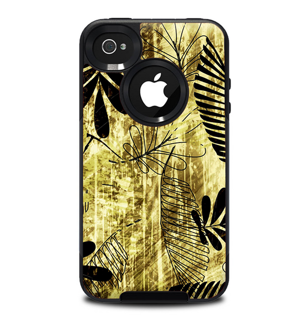 The Black & Gold Grunge Leaf Surface Skin for the iPhone 4-4s OtterBox Commuter Case