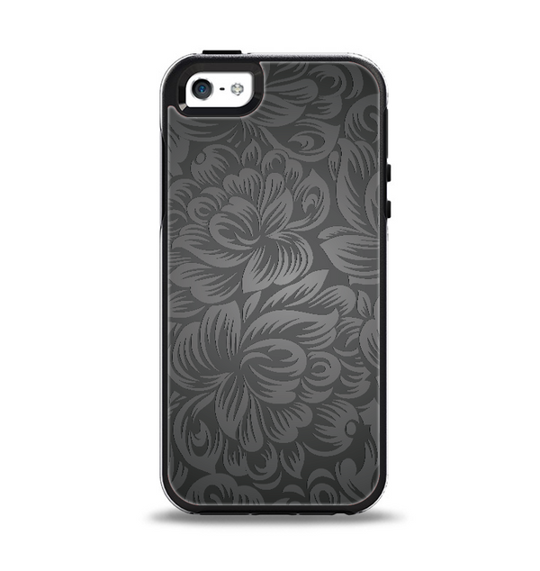 The Black & Gray Dark Lace Floral Apple iPhone 5-5s Otterbox Symmetry Case Skin Set