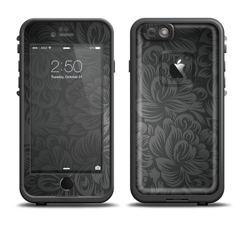 The Black & Gray Dark Lace Floral Apple iPhone 6/6s Plus LifeProof Fre Case Skin Set