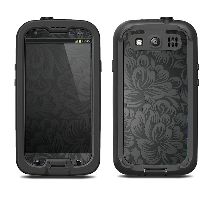 The Black & Gray Dark Lace Floral Samsung Galaxy S3 LifeProof Fre Case Skin Set