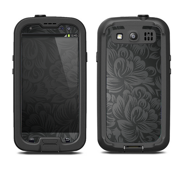 The Black & Gray Dark Lace Floral Samsung Galaxy S4 LifeProof Fre Case Skin Set