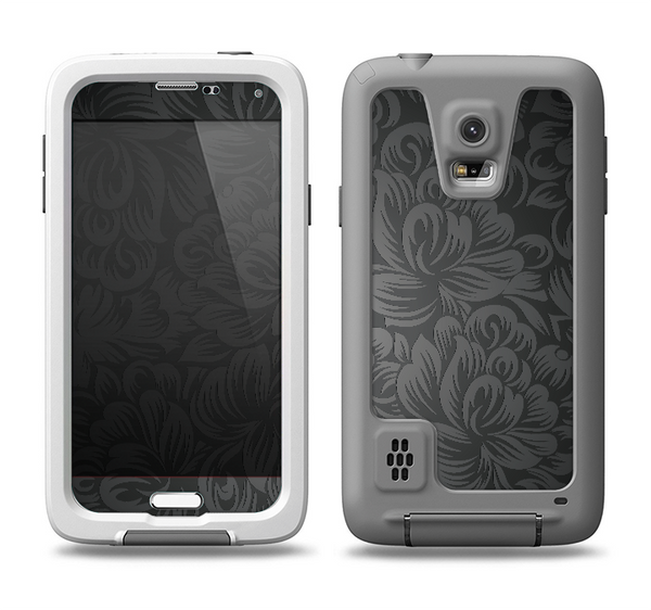 The Black & Gray Dark Lace Floral Samsung Galaxy S5 LifeProof Fre Case Skin Set