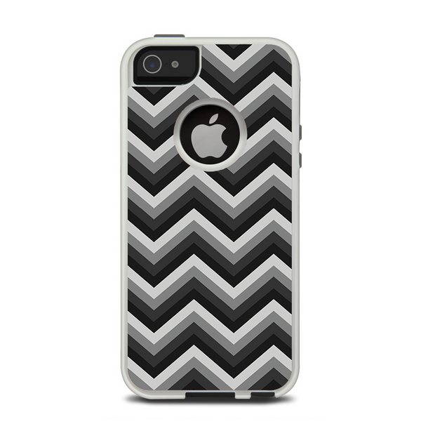 The Black Grayscale Layered Chevron Apple iPhone 5-5s Otterbox Commuter Case Skin Set