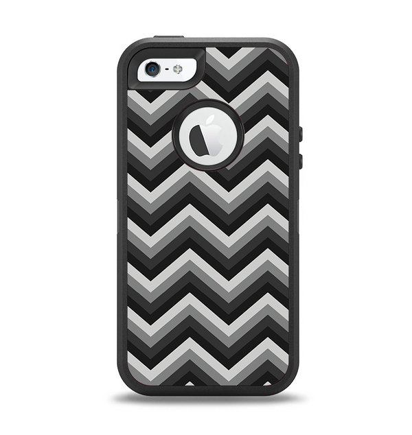The Black Grayscale Layered Chevron Apple iPhone 5-5s Otterbox Defender Case Skin Set