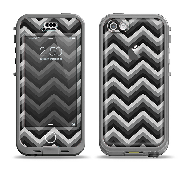 The Black Grayscale Layered Chevron Apple iPhone 5c LifeProof Nuud Case Skin Set