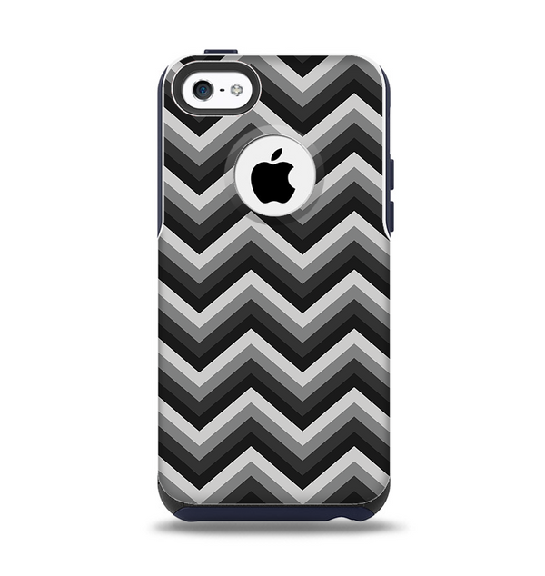 The Black Grayscale Layered Chevron Apple iPhone 5c Otterbox Commuter Case Skin Set