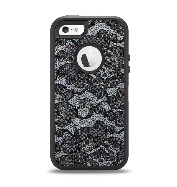 The Black Lace Texture Apple iPhone 5-5s Otterbox Defender Case Skin Set