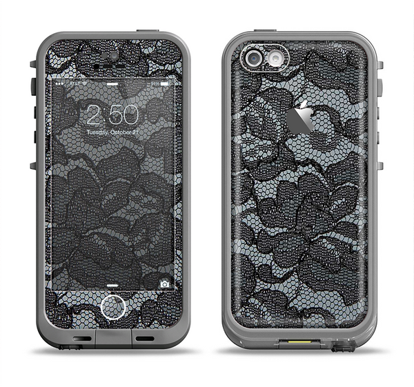The Black Lace Texture Apple iPhone 5c LifeProof Fre Case Skin Set