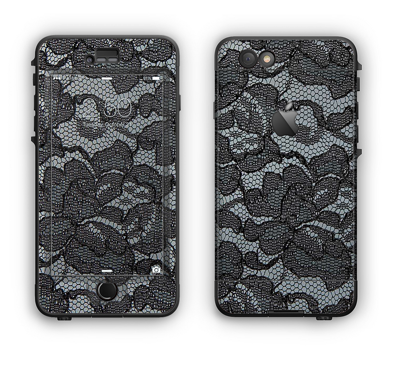 The Black Lace Texture Apple iPhone 6 LifeProof Nuud Case Skin Set