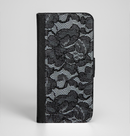 The Black Lace Texture Ink-Fuzed Leather Folding Wallet Case for the iPhone 6/6s, 6/6s Plus, 5/5s and 5c