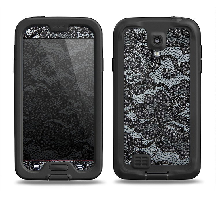 The Black Lace Texture Samsung Galaxy S4 LifeProof Fre Case Skin Set