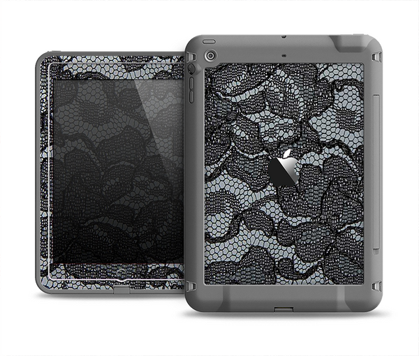 The Black Lace Texture Apple iPad Mini LifeProof Fre Case Skin Set