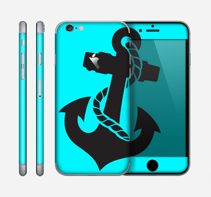 The Black Nautical Anchor on Turquoise Skin for the Apple iPhone 6